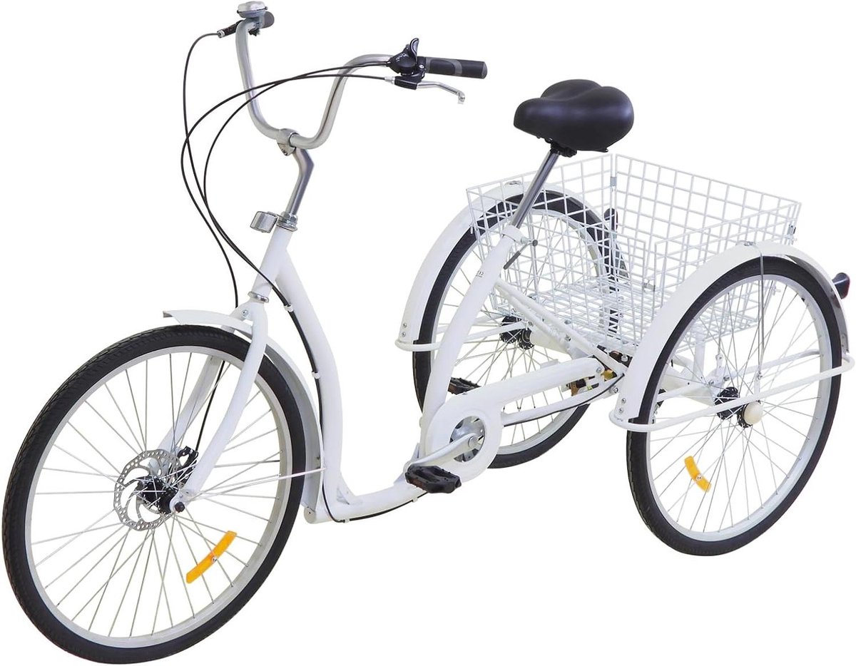 Volwassen Driewieler - Trike Fiets - Winkelen en Vrije Tijd - Zes Versnellingen - 26 inch - Wit