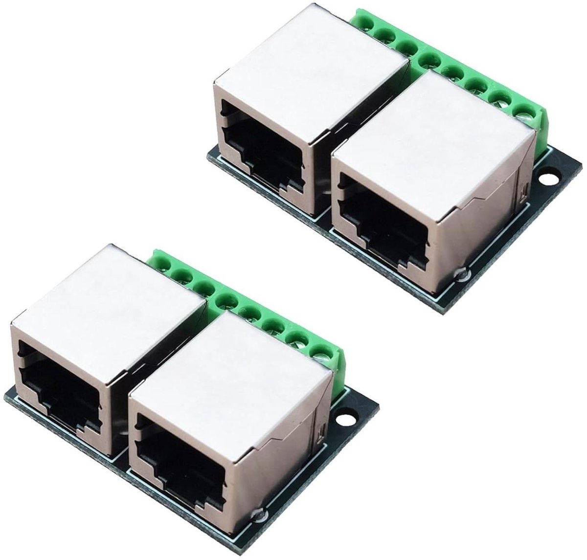RJ45 Dubbele Adapter - Ethernet Breakout Board - Netwerk Aansluiten - 3.5mm Pitch - 2 Stuks - Groen