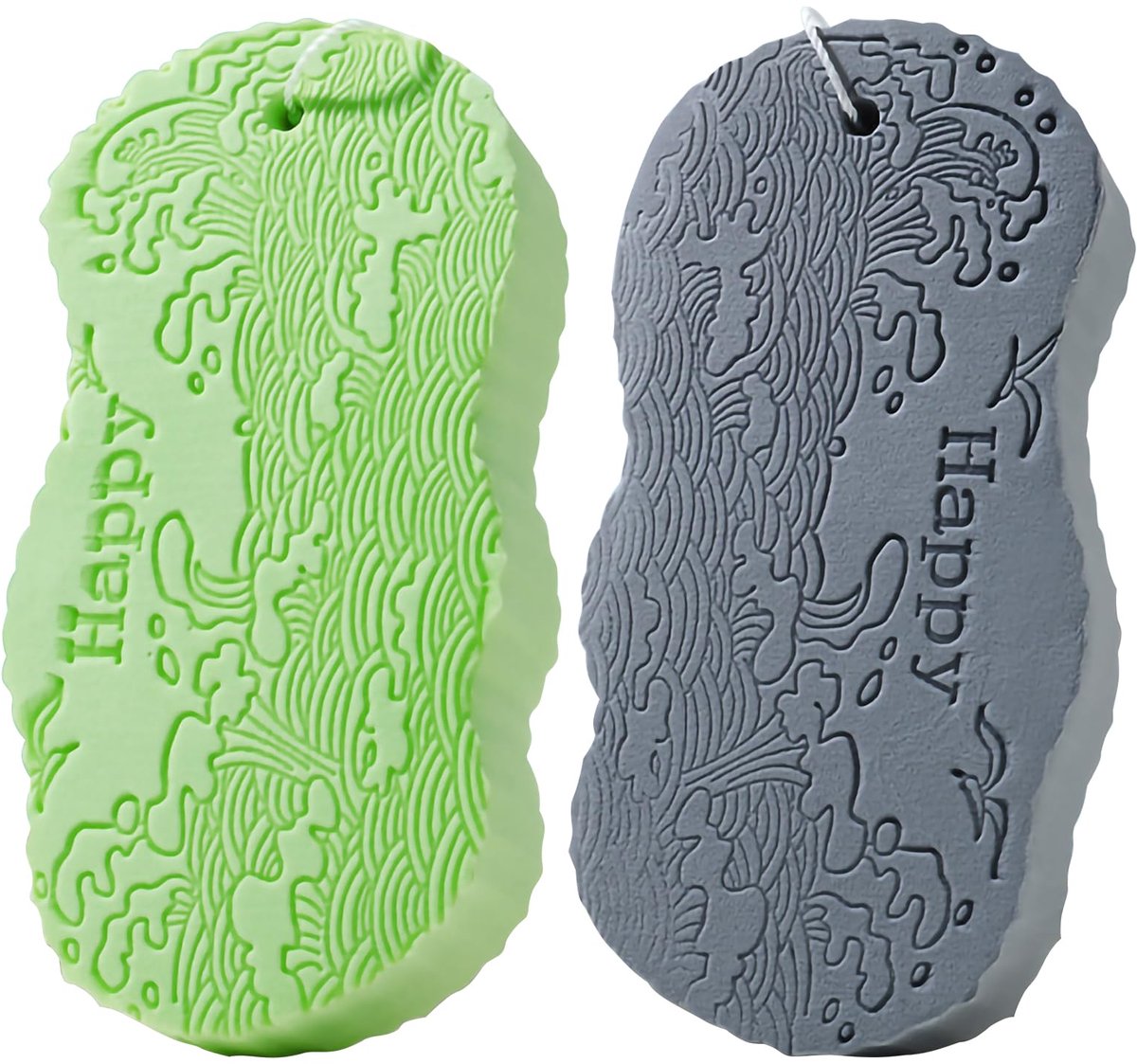 Badspons, exfoliërende spons, natuurlijke spons, lichaamsborstel, exfoliatie, voetborstel voor de douche, doucheborstel, rug, ellebogen, heupen (groen + grijs)