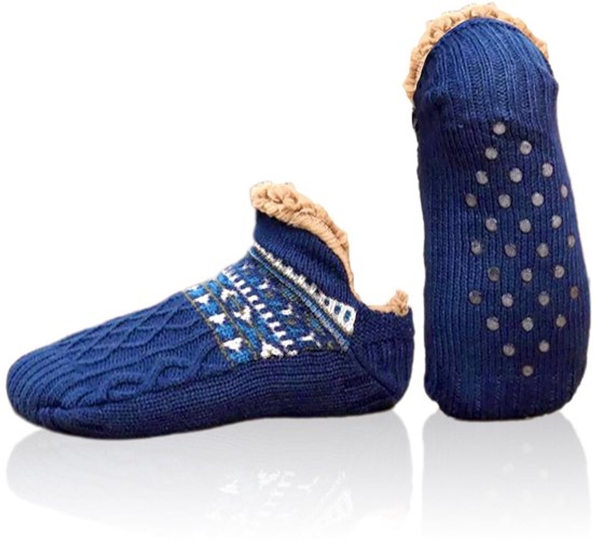 Dailygoods- Slippers Warm Antislip Slippersokken Fleecevoering Blauw