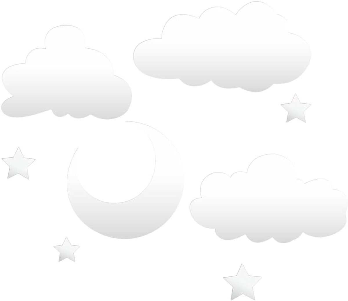 Wandspiegel, muursticker, acryl, spiegeleffect, maan, sterren en wolken, met decoratieve muursticker.