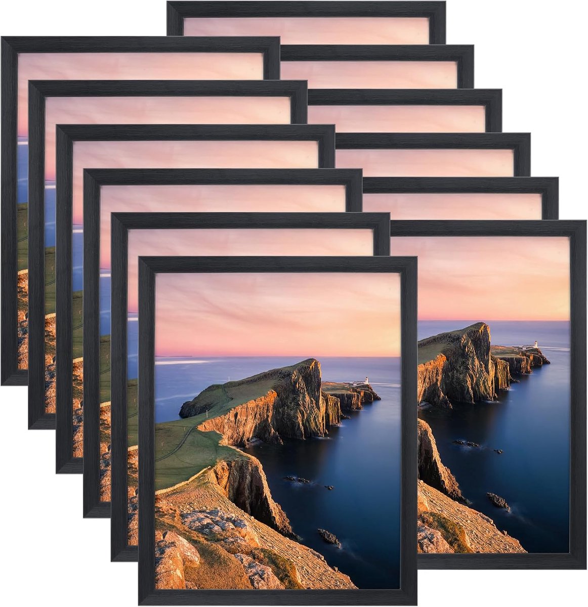 Fotolijsten, fotolijstset, 28 x 36 cm, voor aan de muur of op tafel, 12 stuks, zwart