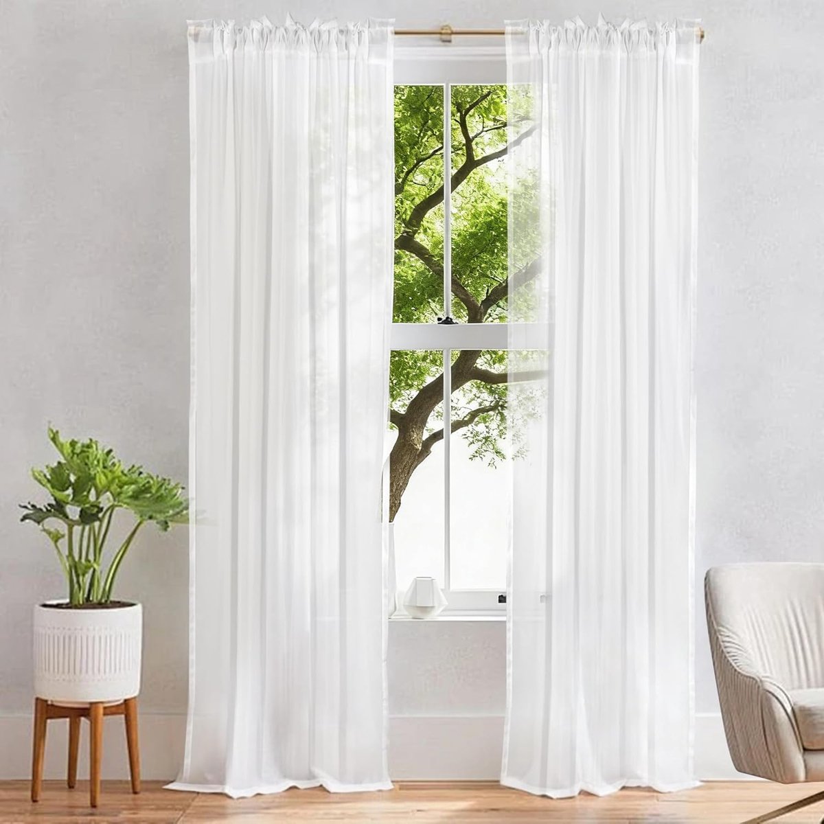 Gordijnen voor woonkamer, modern, transparant, wit, 2 stuks, gordijnen voor slaapkamer en woonkamer, 140 x 230 cm
