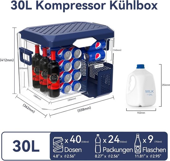 Compressor Koelbox 30L - Draagbare Autokoelkast 12V/24V en 230V - Elektrische Koelbox en Vriezer voor Auto, Vrachtwagen, Camper, Camping en Stopcontact — afbeelding 2