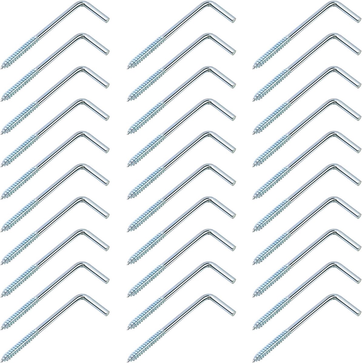 schroefhaak recht met gleuf, haakschroef verzinkt, L-vorm, wandhaak, 70mm x 22mm, 30 stuks