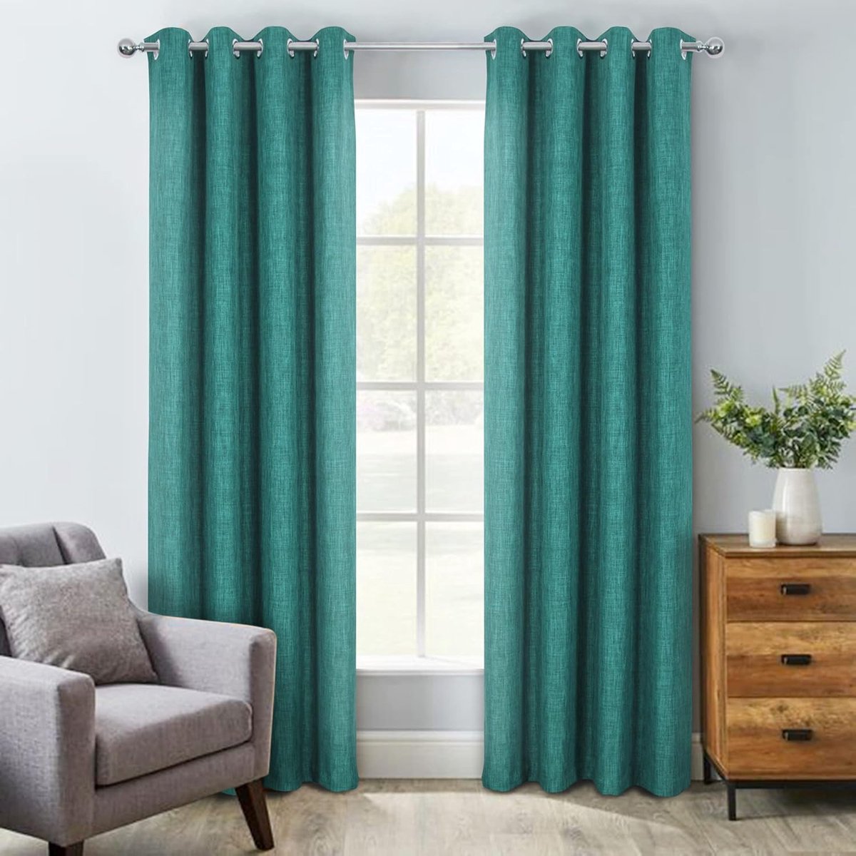 100% verduisteringsgordijn, warmte-isolerende Faux Linnen Woonkamer Gordijnen, zachte kreukvrije stof, Moderne Woonkamer dubbele gordijnen met eyelets. Set van 2 Groen 140 x 245 cm
