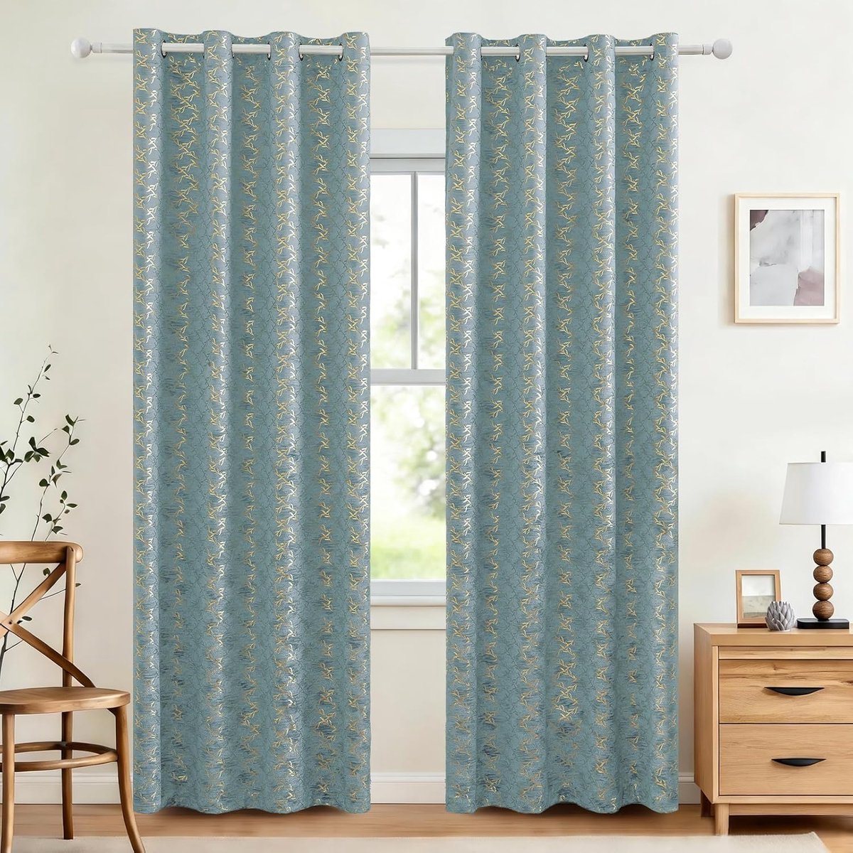 Set Van 2 Thermische Verduisterende Gordijnen, 117x137cm, Fluweel Warmte-Isolerende Gordijnen, Geschikt Voor Woonkamer Slaapkamer, Modern Design Met Oogjes, Grijsgroen