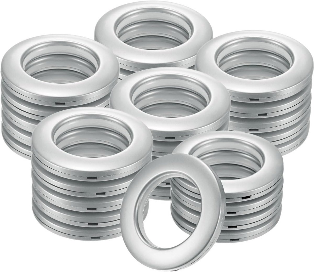 METERXITY Set van 25 gordijnösen, 1-9/16" binnendiameter plastic gordijnringen clip oogjesringen nanoschaal geluidsarme Romeinse ring voor ramen/stof, huisgordijnen ösen [mat zilver]