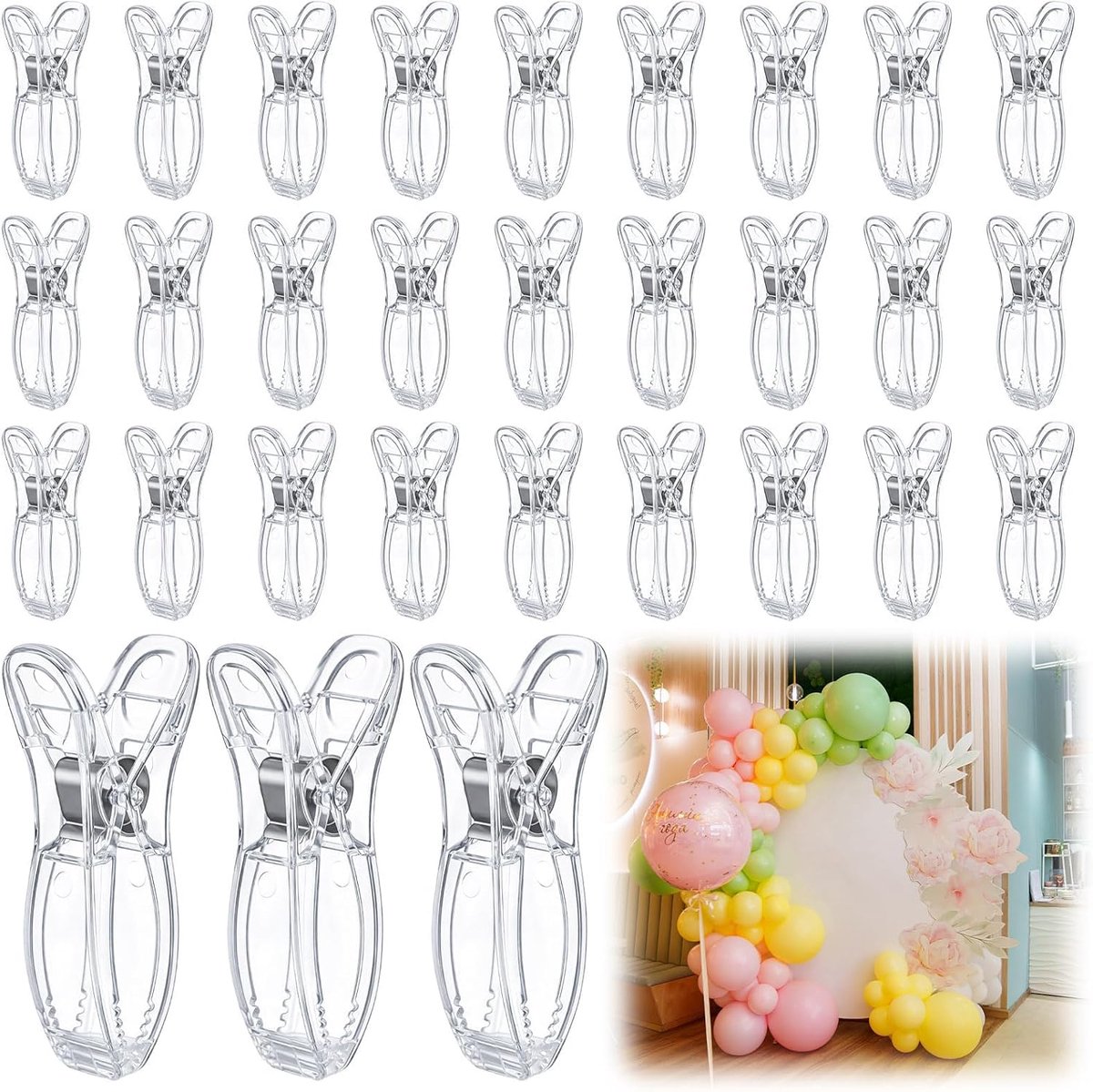 30 Stuks Transparante 5 Cm Heldere Ballonboog Klemmen, Veer Klemmen Voor Boog, Set Accessoires Voor Verjaardagsdecoratie, Veelzijdig Voor Creatief Werk