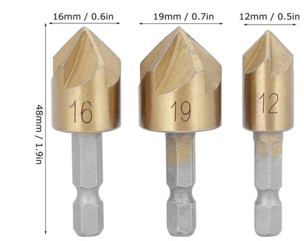 Dailygoods - Houtbewerking Afschuining Boorgereedschap - 3 Stuks