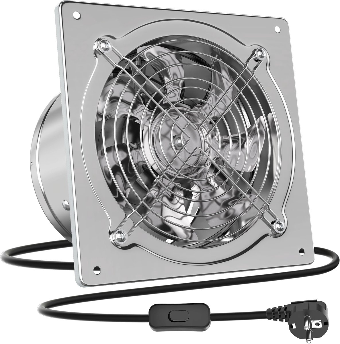 Power Afvoerluchtventilator 250 mm 1680m³/h Stille Badkamerventilator met Terugloopklep Krachtige Wandventilator met EU-stekker voor Keuken, Badkamer, Garage, Kelder