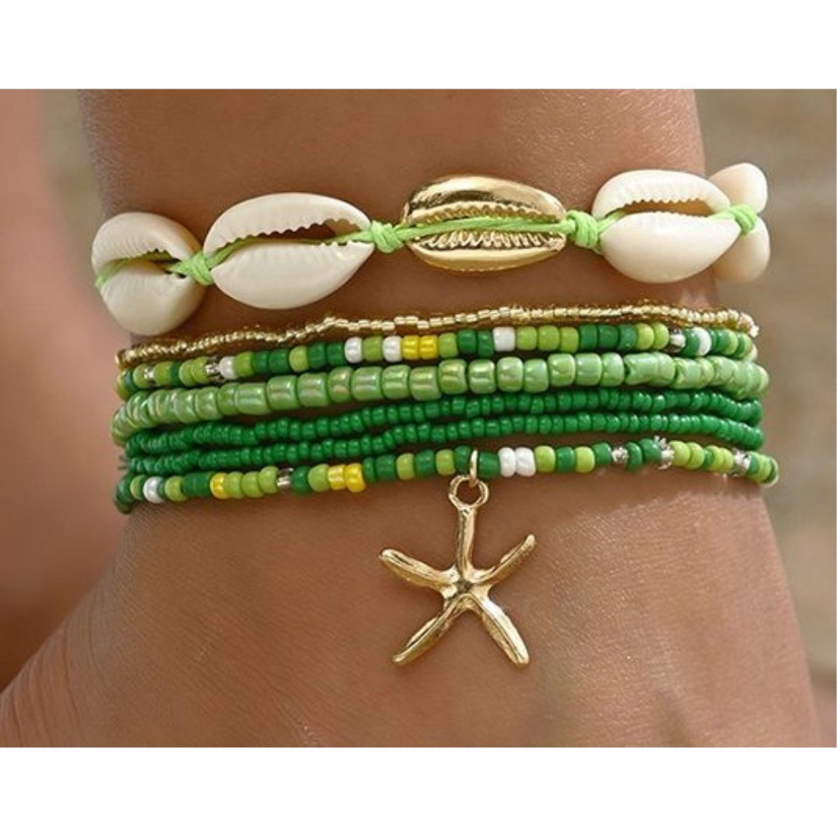 Enkelbandjes - set 6 stuks - groen