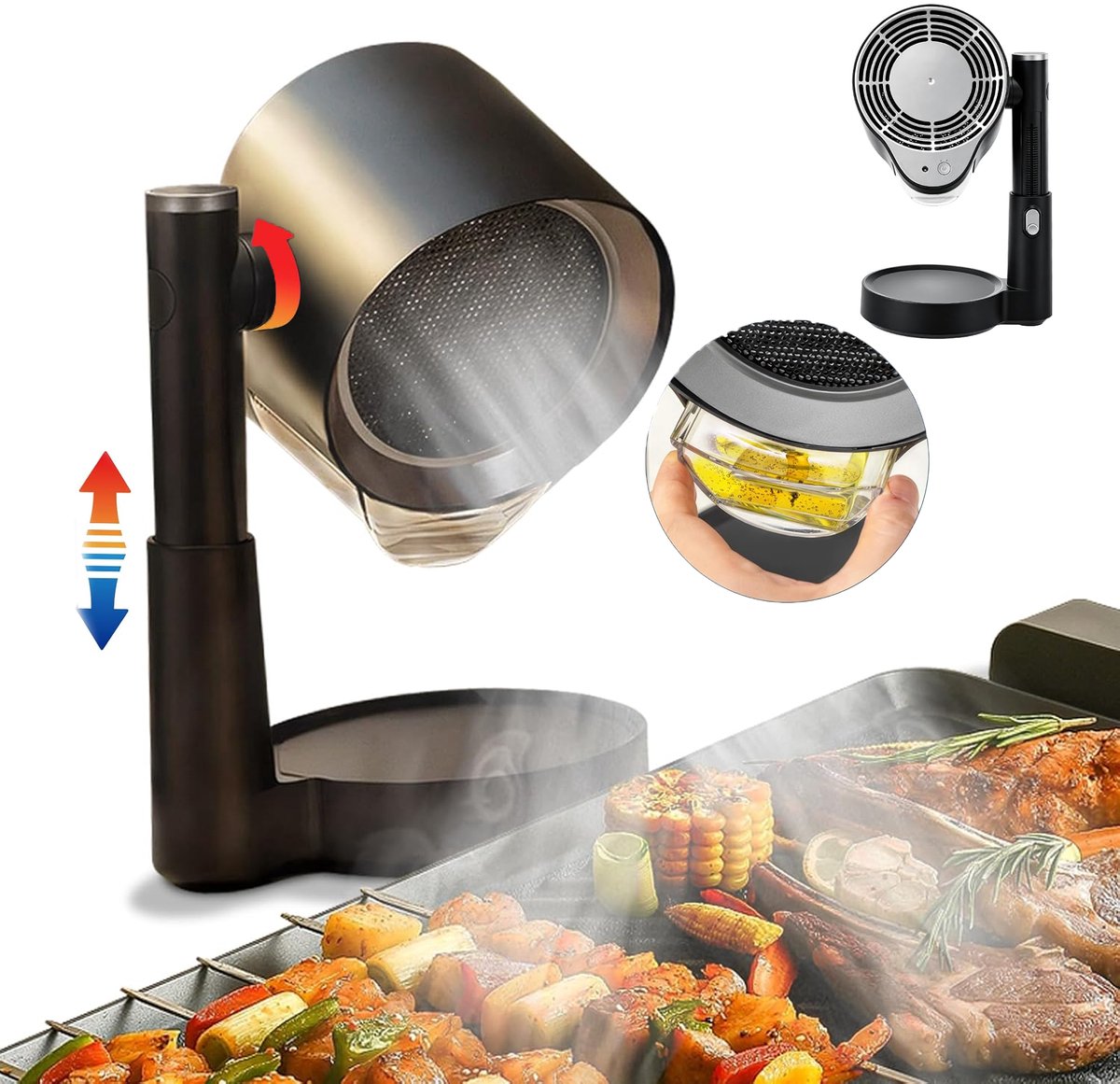 KZQ Draagbare Afzuigkap - Met Afvoerslang - 3 Snelheden - Verstelbare Hoogte - Laag Geluidsniveau - Met Aluminium Filter En Olieopvangbak - Geschikt Voor Bbq Hotpot En Camper - Compact Voor Kleine Keukens - 1 Stuk