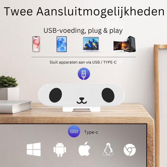 CRLYN® Soundbar PC - Speaker Computer - Plug & Play - Grijs van CRLYN — afbeelding 4