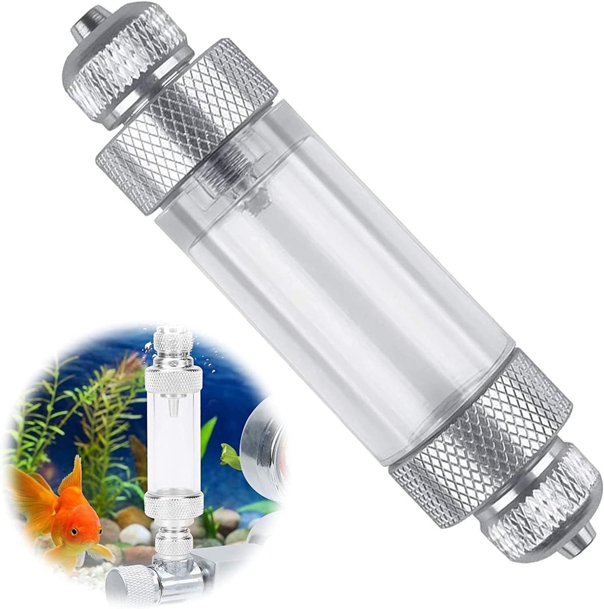 CO2 Bubble Counter - CO2 Indicator - Aquarium CO2 Meten - Met Terugslagfunctie - 8 x 2 cm - Zilver