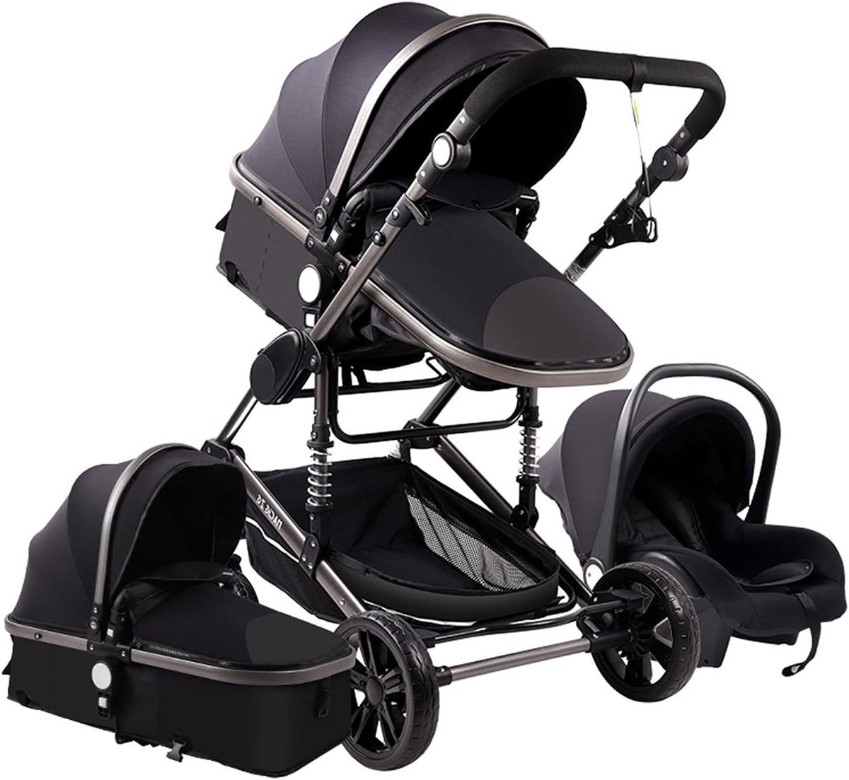 Baby Kinderwagen 3-in-1 - Reisbuggy Draagmand - Veilig Vervoer - 3D Schokabsorptie - 97x61x26 cm - Zwart