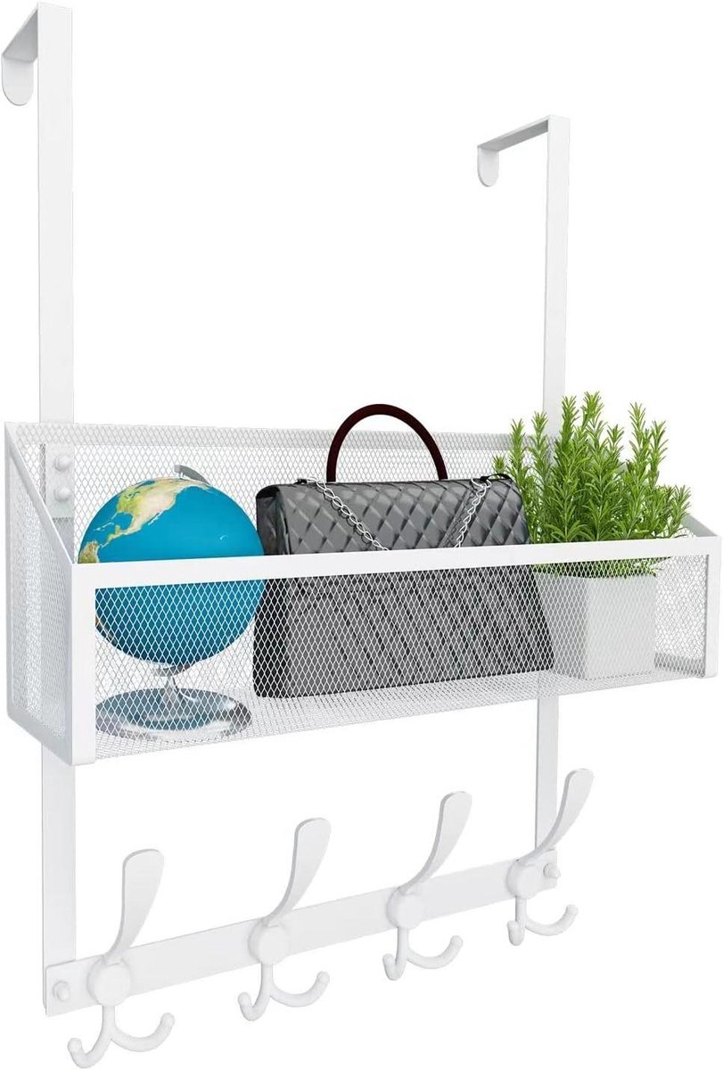 Deurhaken Organizer - Deurhanger Mand - Huis Organiseren - Met 12 Haken - Past op Deuren tot 4.8cm - Wit