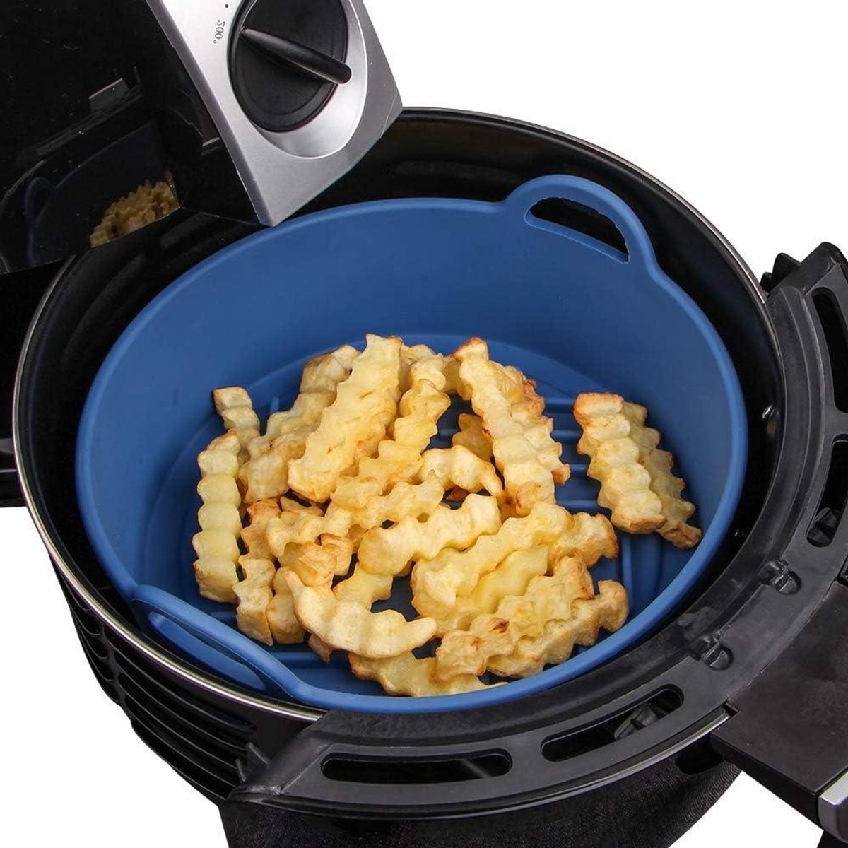 Airfryer Siliconen Mand - Herbruikbare Pot - Gezond Frituren - Zonder Plakkerige Resten - 20 cm - Blauw