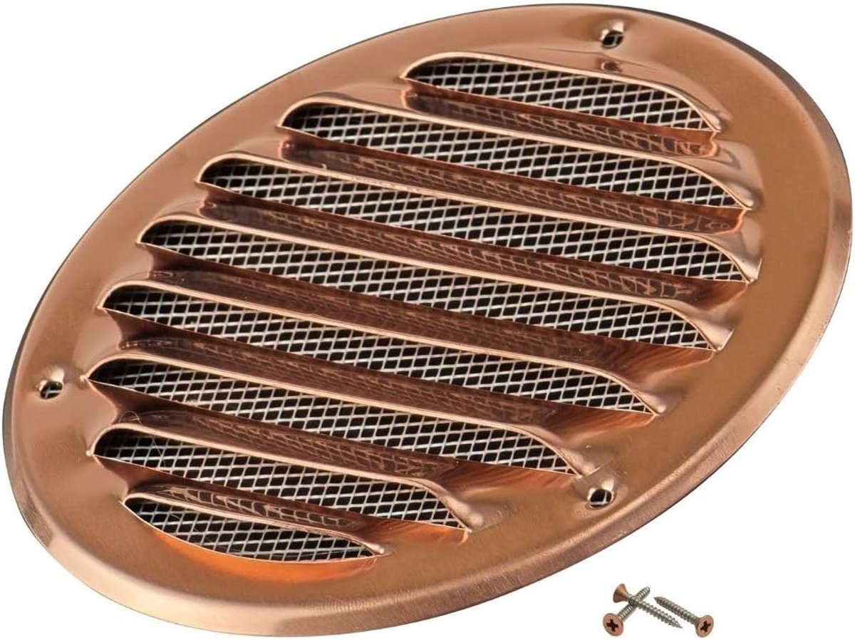 Ventilatie Rooster - Luchtventiel Afzuigkap - Luchtstroom Regelen - Met Insectenhor - 100 mm - Koper