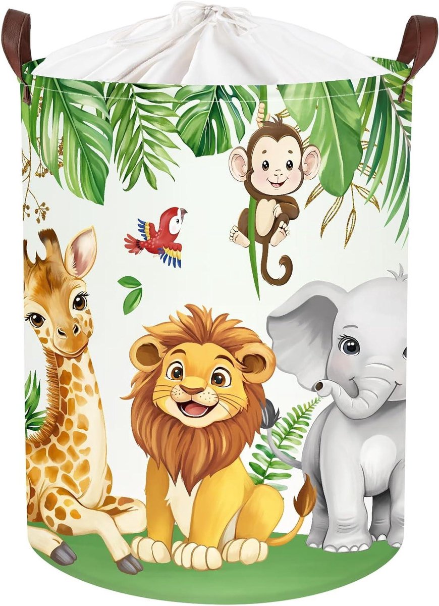 Wasmand Dierenprint - Opbergmand Kinderkamer - Speelgoed Opbergen - Waterdichte PE-coating - 36x45 cm - Wit