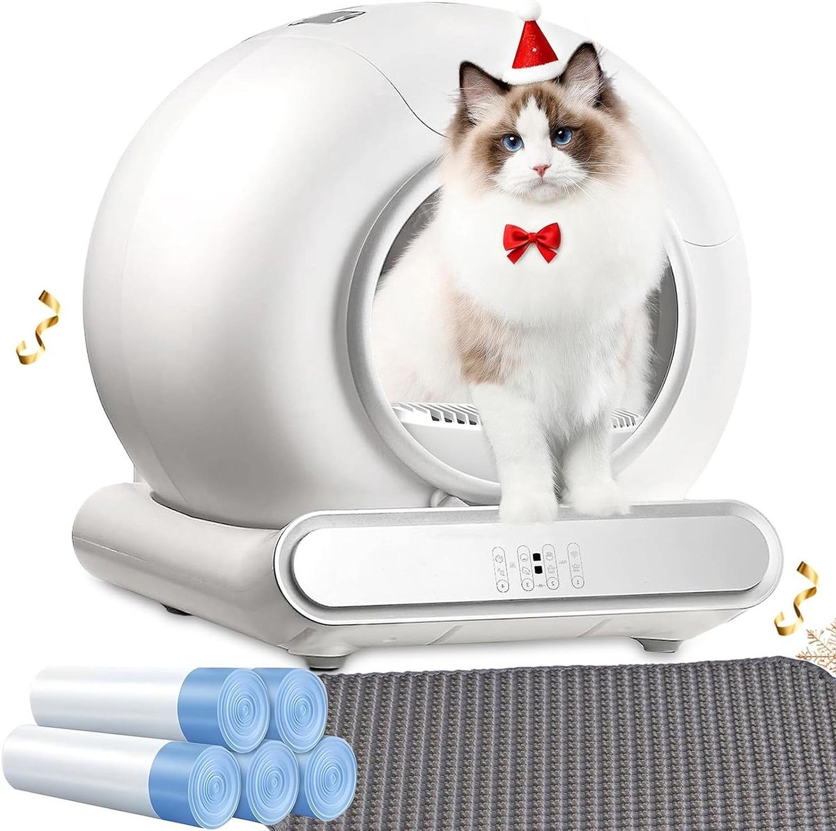 Automatische Kattenbak - Zelfreinigende Kattenbak - Hygiënisch Huisdier - Ion Deodorisatie - 65L + 9L - Wit Grijs Zilver