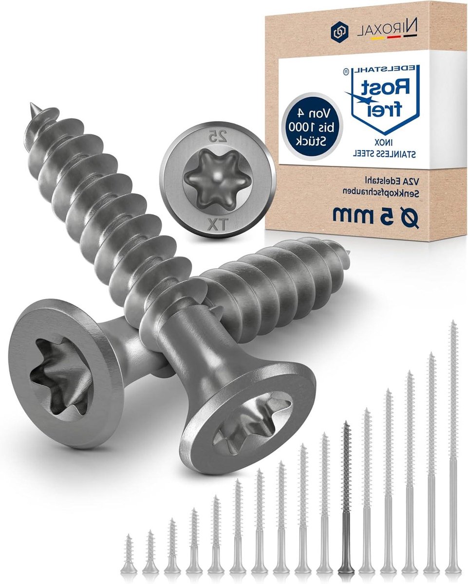 Houtschroeven Torx - Roestvrijstalen Schroeven - Duurzame Verbindingen - V2A Roestvrij Staal - 5x65 mm 800 stuks - Zilverkleurig