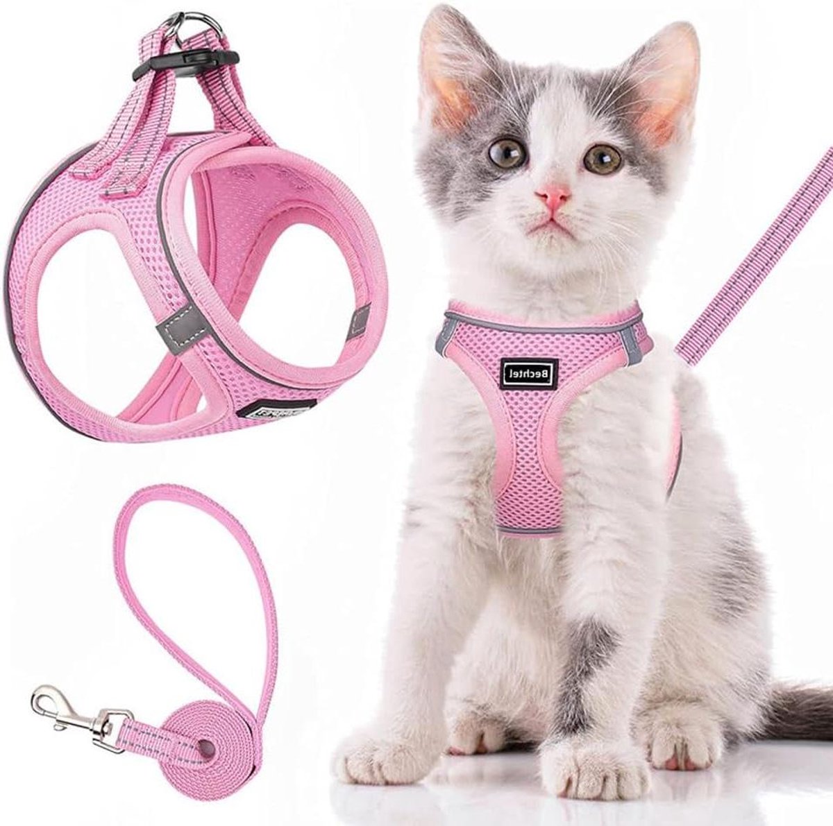 Hondenharnas Kattenharnas - Anti-trekharnas Ontsnappingsbestendig - Veilig Wandelen - Ademend Air Mesh - Verstelbaar - Roze