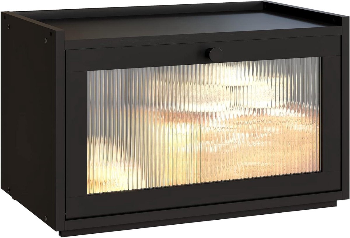 Broodtrommel Bamboe - Broodopberger Keuken - Brood Vers Houden - Golvend Transparant Paneel - 417 cm - Zwart