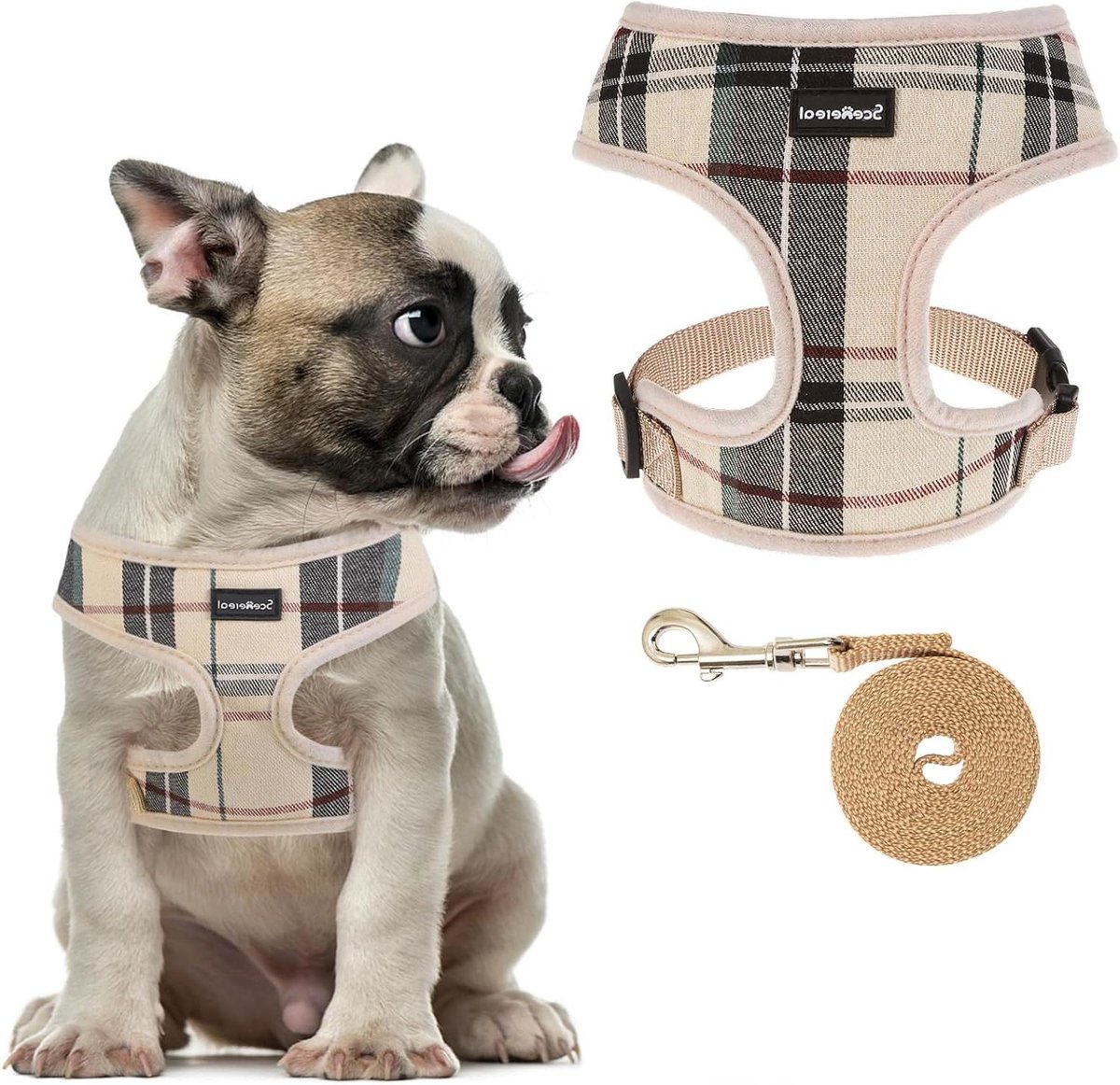 Hondenharnas met Riem - Honden tuigje - Veilig uitlaten - Zacht ademend mesh - Maat M - Beige