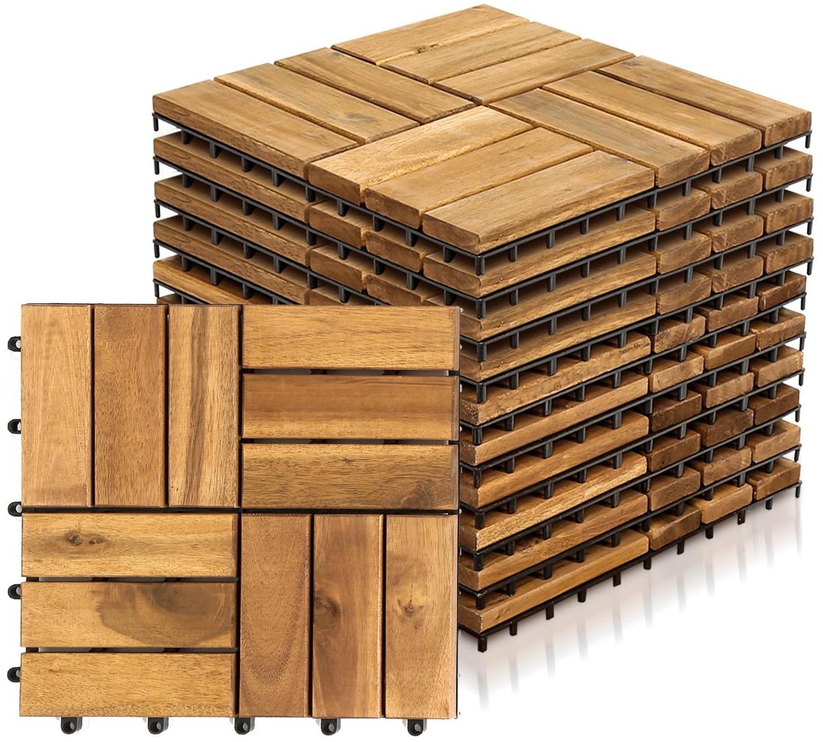 Houten Balkontegels - Terrastegels Hout - Buitenruimte Aankleden - Eenvoudig Insteeksysteem - 30 x 30 cm - Bruin