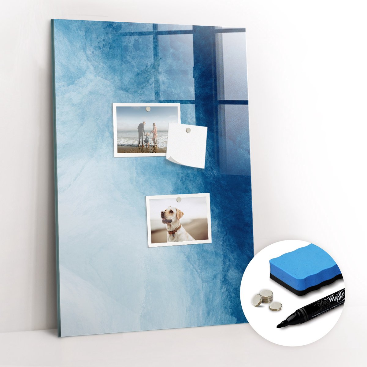 Tulup Whitebord - Waterwinning - 40 x 60 cm - Blauw Magnetisch Bord - Gratis 5 Sterke Magneten + Whiteboard Marker & Wisser - Scandinavisch Design Bord - Magneetbord Keuken - Planning Muur