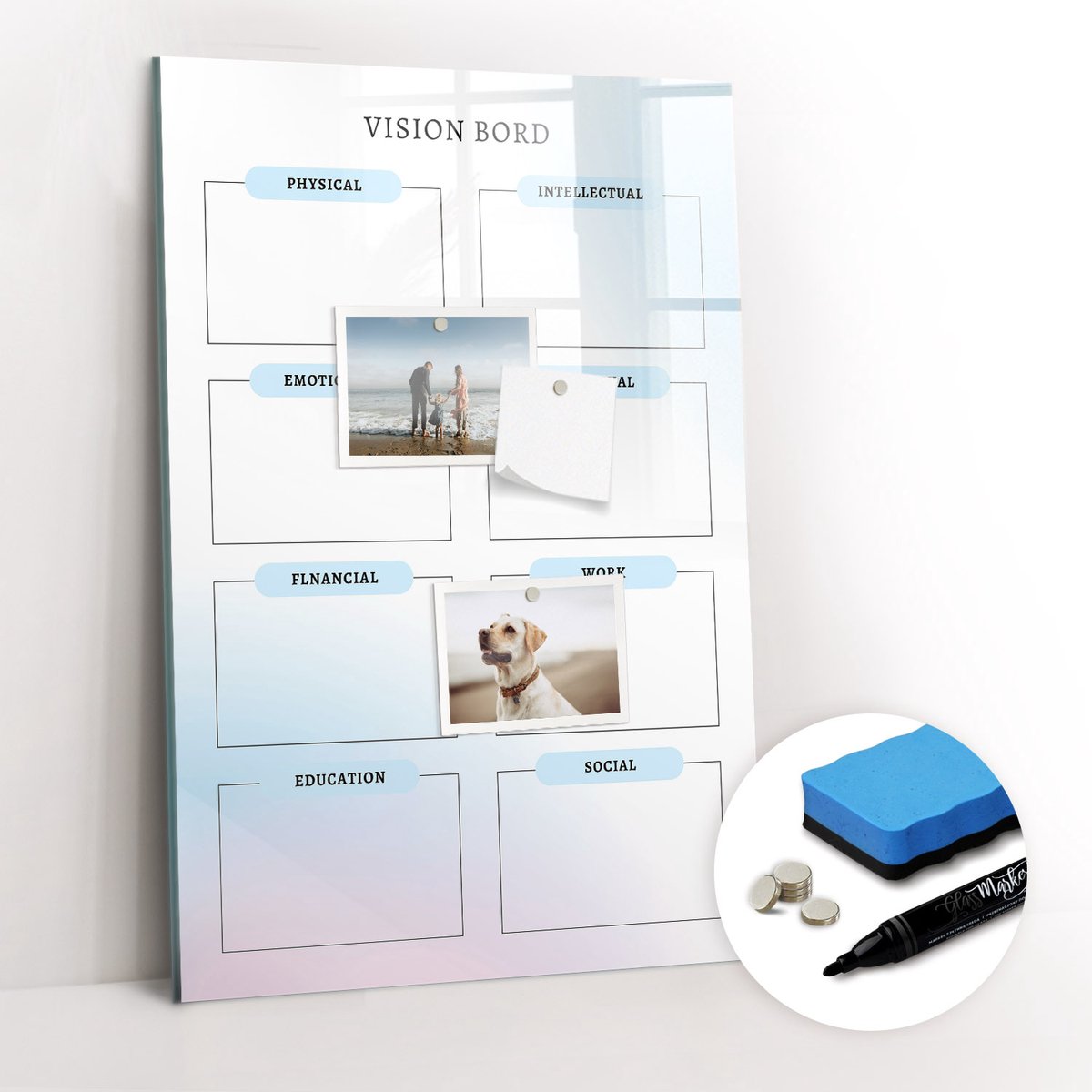 Tulup Whitebord - Doelbord - 40 x 60 cm - Veelkleurig Magnetisch Memobord - Gratis 5 Sterke Magneten + Whiteboard Marker & Wisser - Decoratief Magnetisch Bord - Magnetisch Bord - Productiviteit Tools
