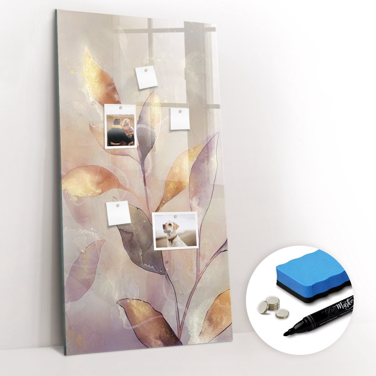 Tulup Whitebord - Aquarelplanten - 60 x 120 cm - Veelkleurig Magneetbord Design - Gratis 5 Sterke Magneten + Whiteboard Marker & Wisser - Decoratief Magnetisch Bord - Magnetisch Bord Kind - Ideeënbord Thuiswerkplek