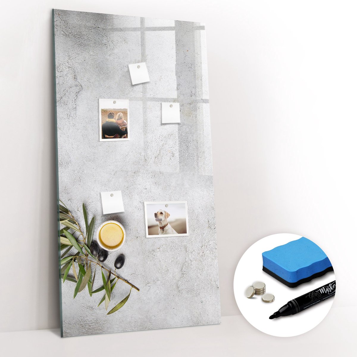 Tulup Whitebord - Beton en olijven - 60 x 120 cm - Grijs Memo Bord - Gratis 5 Sterke Magneten + Whiteboard Marker & Wisser - Moderne Wanddecoratie - Magnetic Board - Organiseer Je Bureau