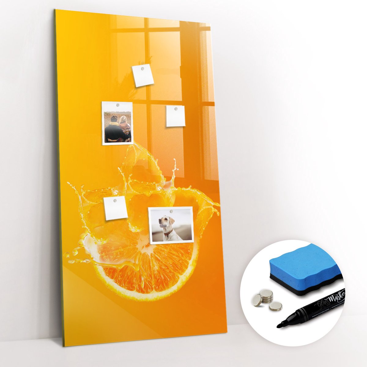 Tulup Whitebord - Sinaasappelsap - 60 x 120 cm - Oranje Magnetisch Bord Kind - Gratis 5 Sterke Magneten + Whiteboard Marker & Wisser - Organizer Muur - Magneetbord Design - Planning Muur