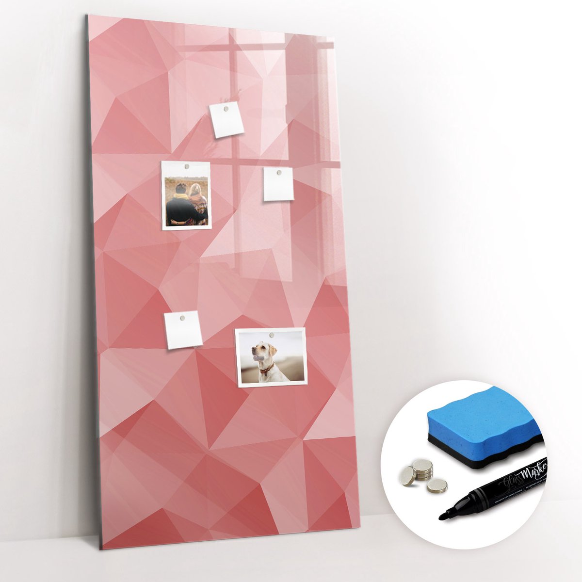 Tulup Whitebord - Abstracte geometrische driehoeken - 60 x 120 cm - Rood Memobord Magnetisch - Gratis 5 Sterke Magneten + Whiteboard Marker & Wisser - Industrieel Wandbord - Magnet Board - Ideeënbord Thuiswerkplek