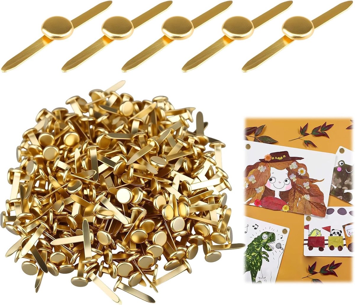 300x Gouden Decoratieve Metalen Brads (Parijse Clips) 8x18mm voor Scrapbooking en Knutselen