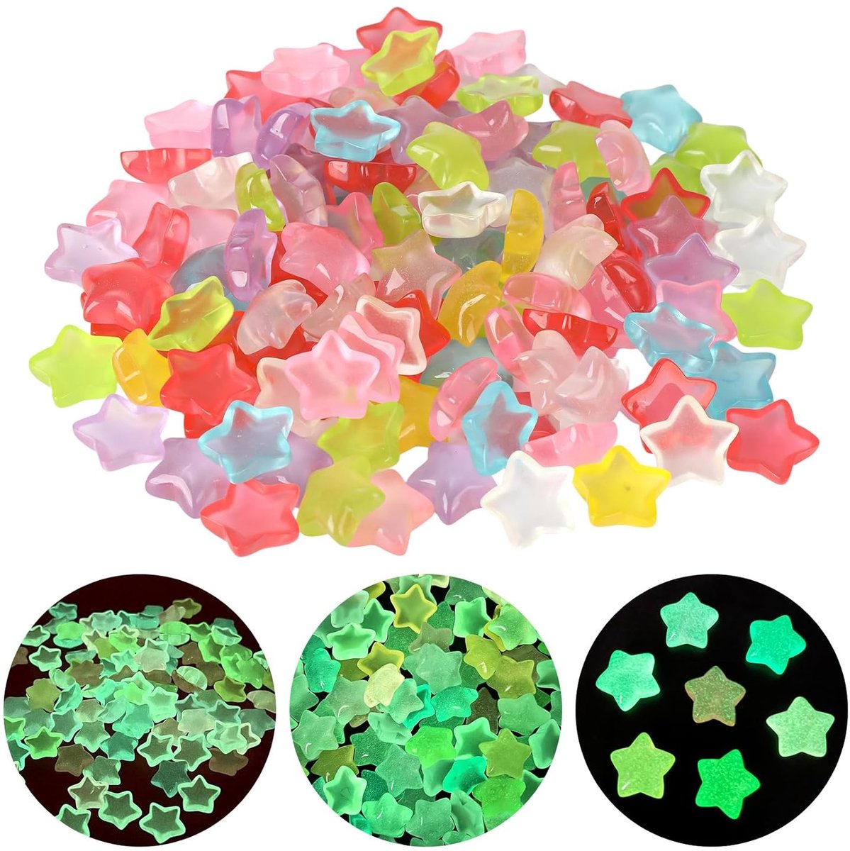 Lichtgevende sterren, lichtgevende stenen, 1,8 CM lichtgevende stenen in 7 kleuren, decoratieve stenen, lichtgevende sterren, fluorescerende stenen decoratie voor tuinen, aquaria