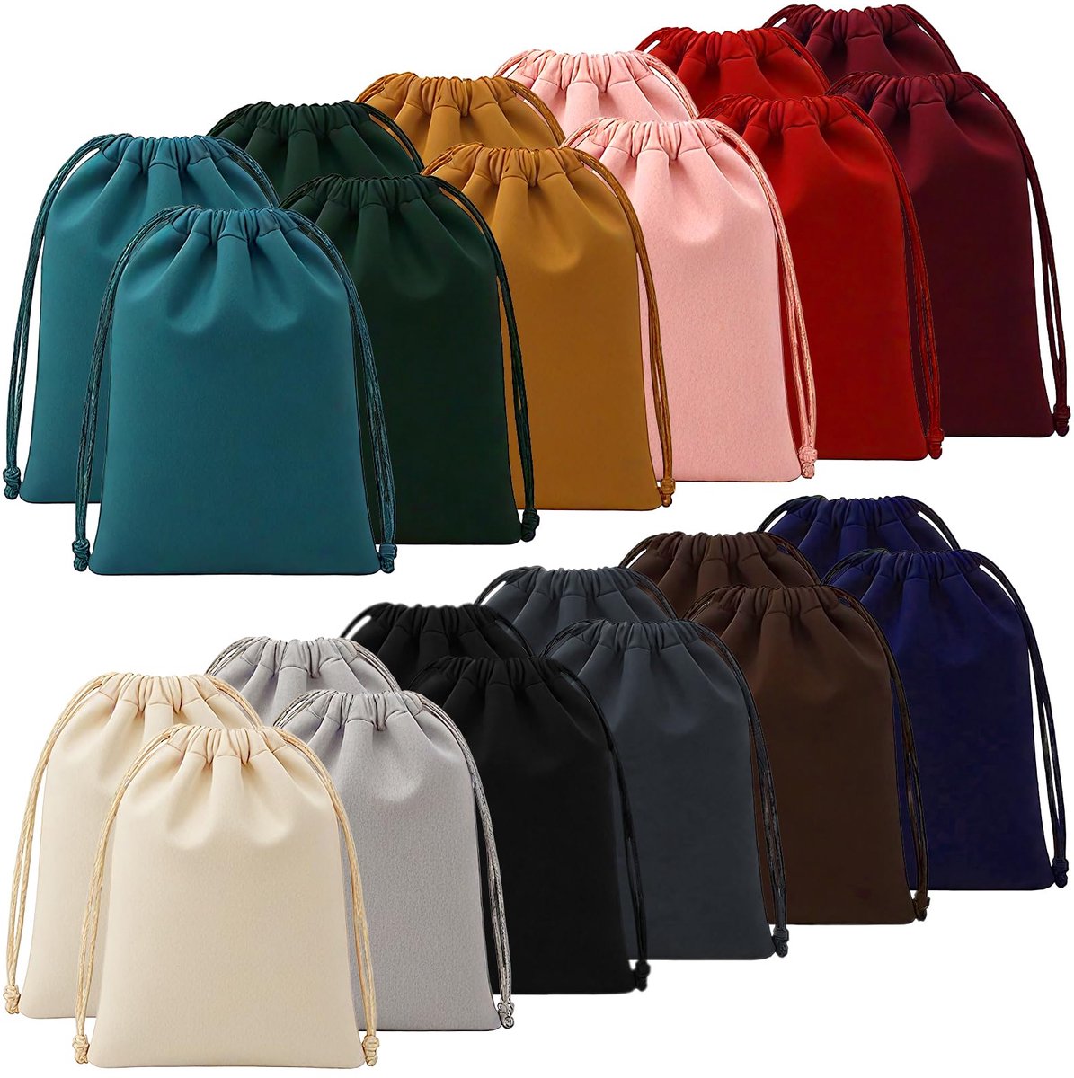 24 stuks Samtzakjes met trekkoord 7 x 9 cm, 12 kleuren stoffen zakjes om te vullen voor sieraden, armbanden, ringen, bruiloft, verjaardag, Kerstmis, cadeau