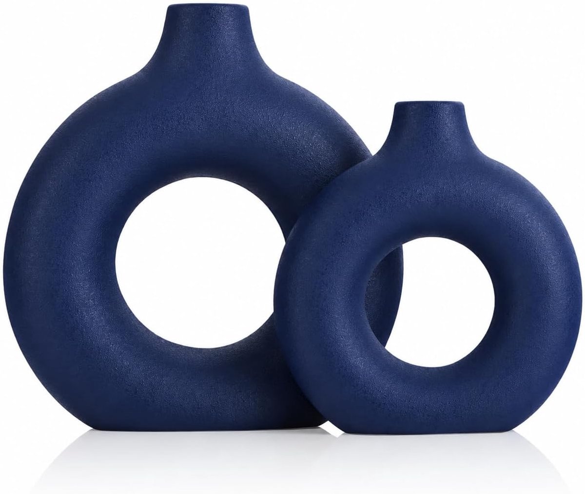 keramische vaas voor woondecoratie, minimalistische Scandinavische holle donutvaas set van 2, modern marineblauw decor voor keukentafel middelpunt, woonkamer, open haard, boekenplank