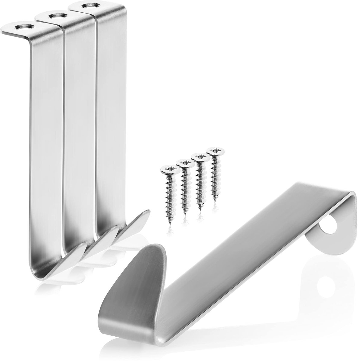 SnelShoppen - 4x RVS Deurhaken met Boorgat 8.5 cm | Multifunctionele Hanghaken voor Kasten, Badkamer en Deuren | Praktische Deurorganisatie zonder Bor