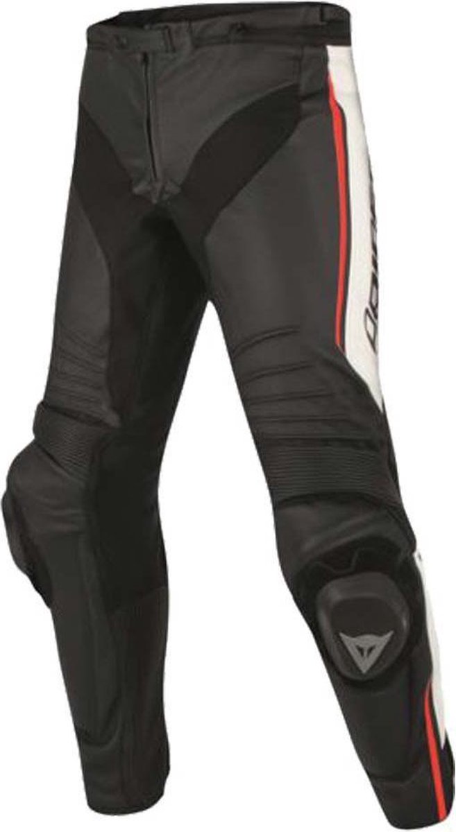 Dainese Misano Leather Black White Fluo Red Leather Motorcycle Pants 48