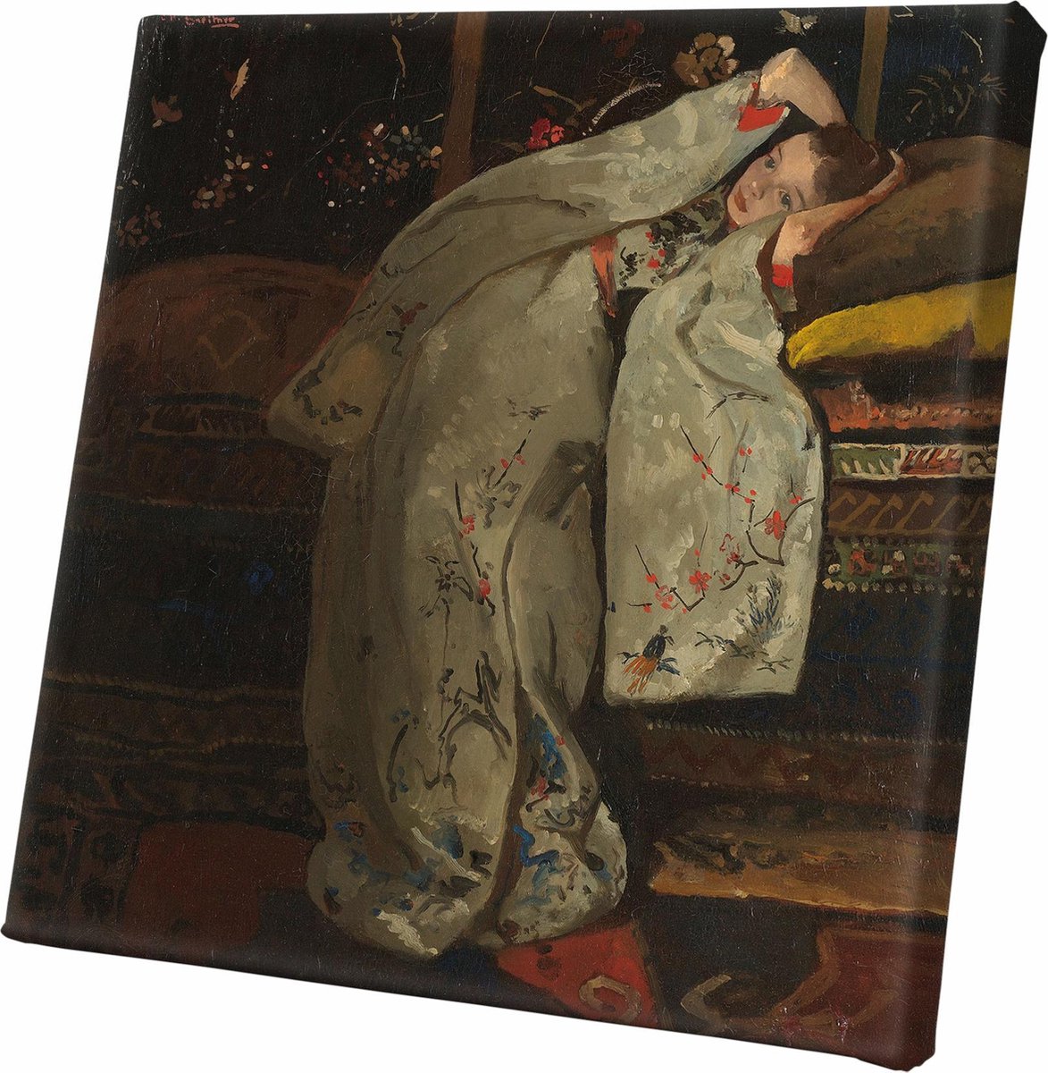 Canvasdoek - Schilderij - Meisje In Witte Kimono George Hendrik Breitner Oude Meesters - Multicolor - 60 X 60 Cm