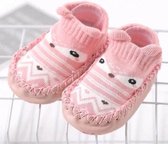 Baby Schoentjes - Baby slofjes - Loopsokjes - Zachte bodem - Anti Slip - Katoen - Roze - 12 cm