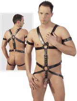 ZADO - Harnais de corps de bondage en cuir avec 3 anneaux de pénis et de testicules en métal Robuste et soumis Taille L / XL - Noir