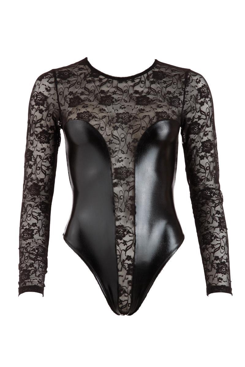 Goedkoopste Cottelli Collection – Wetlook Kanten Afwerking String Body voor de Perfecte Date met Happy End – Maat XL – Zwart