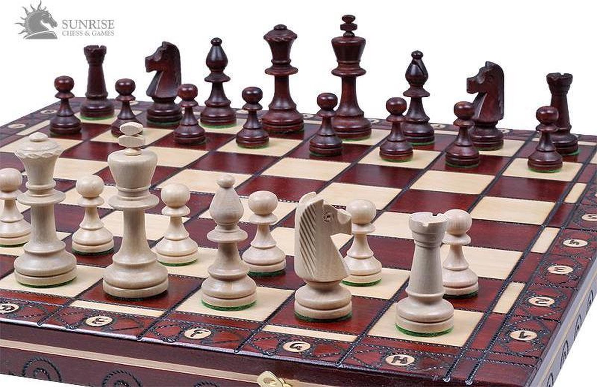 tactiek Blazen burgemeester Sunrise-schaakbord met schaakstukken – Schaakspel -49x49cm. Luxe uitvoering  | Games | bol.com