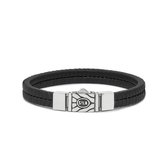 SILK Jewellery - Zilveren Armband - Chevron - 157BLK.18 - zwart leer - Maat 18