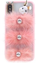 Girly roze hoesje voor iPhone X - iPhone Xs - met konijn - Love letters