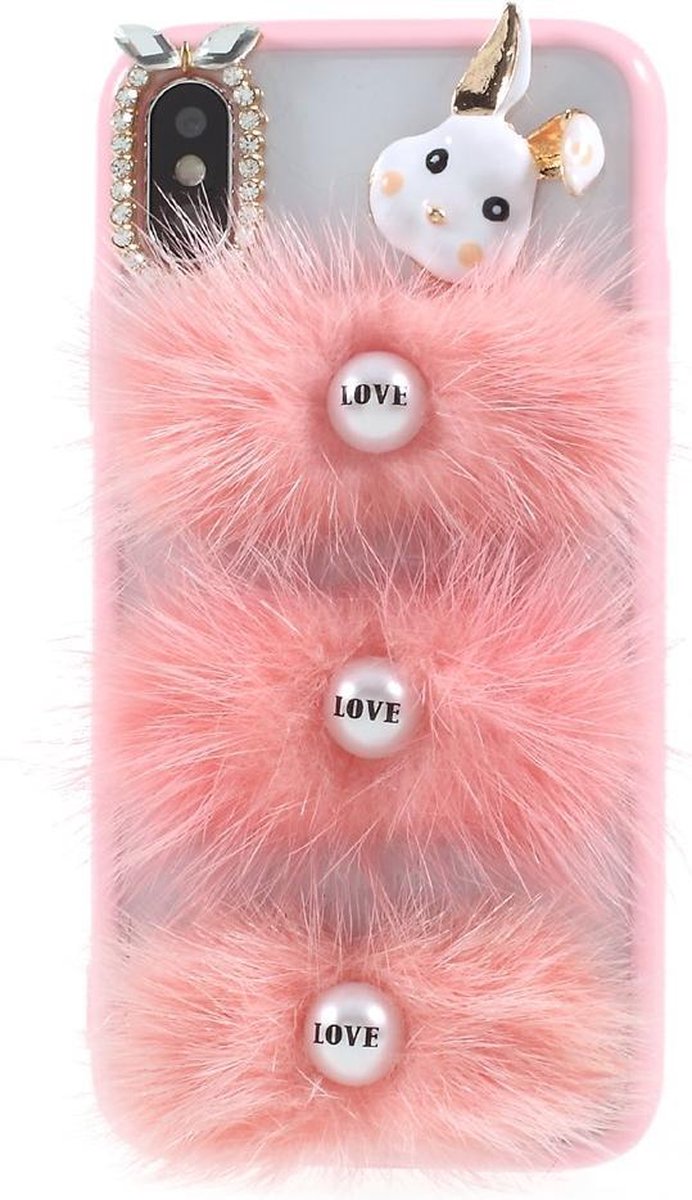 Girly roze hoesje voor iPhone X - iPhone Xs - met konijn - Love letters